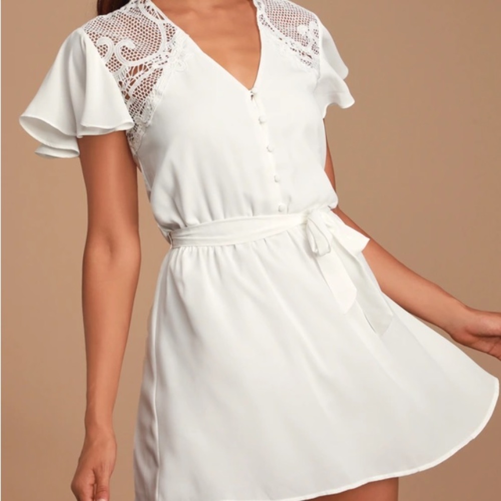 BB Dakota First Impressions White Crochet Lace Skater Dress XS NWT